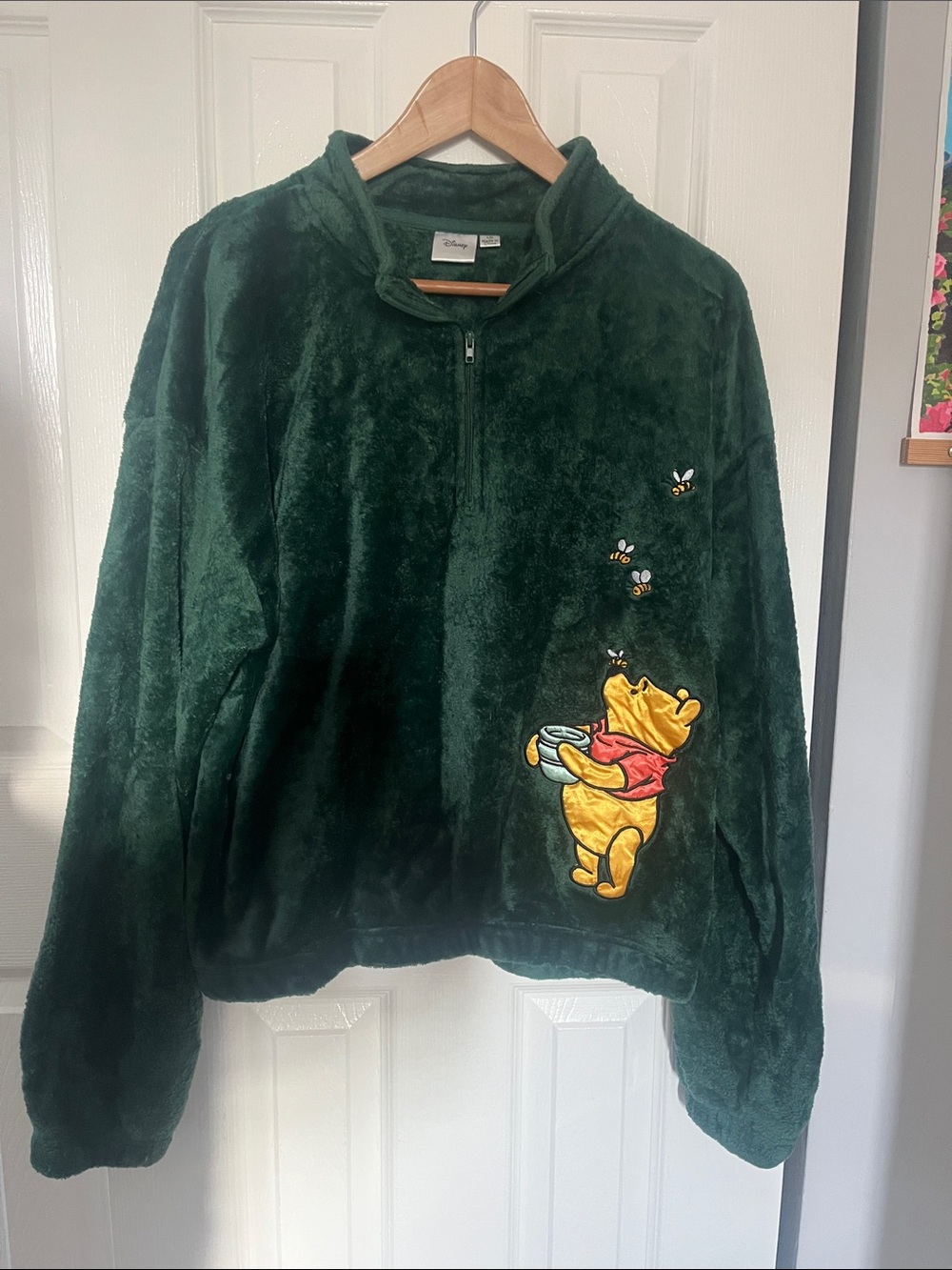 Disney Dark Green Plush Half-Zip Jacket with Winnie the Pooh